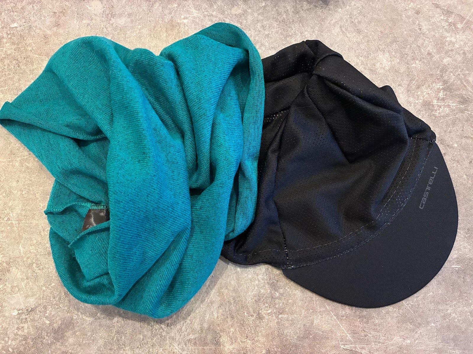 Small but essential cycling winter items: caps, balaclavas, vests