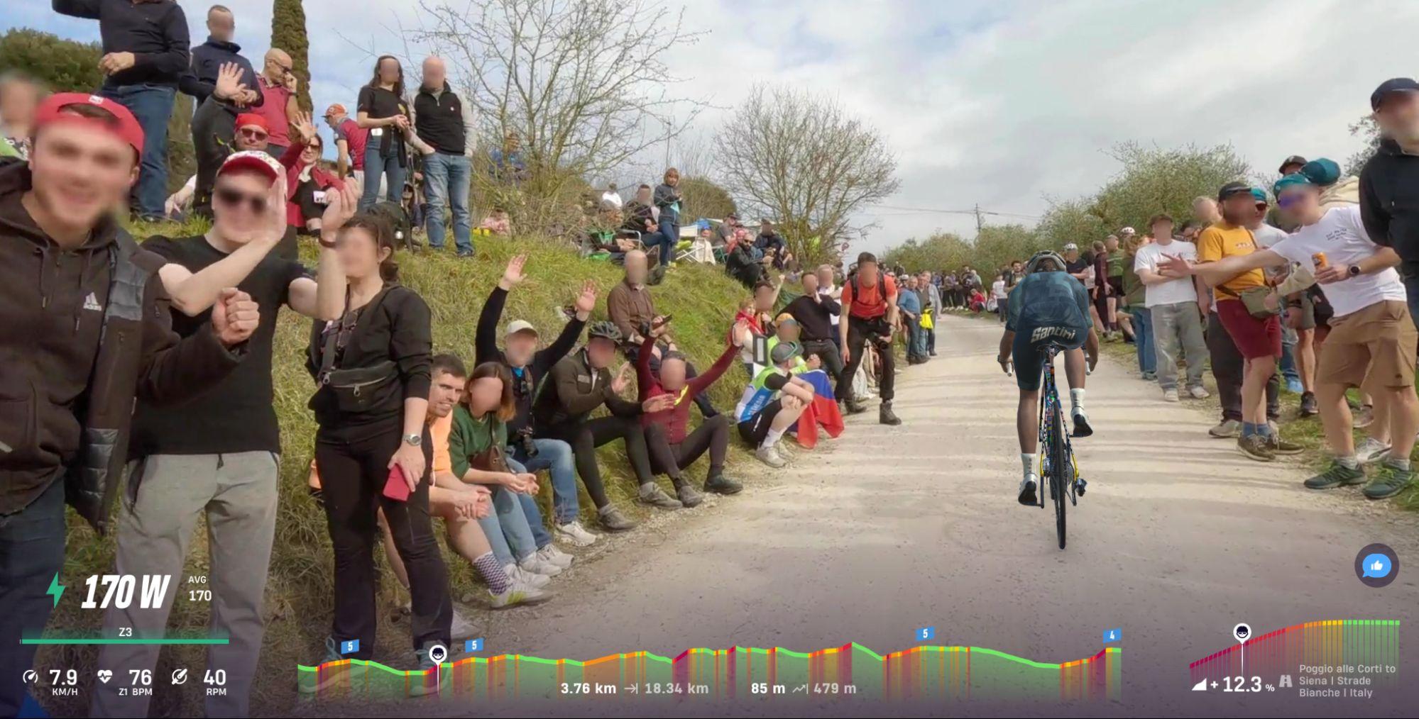 The Poggio alle Corti to Siena is a spectator-filled gravel segment from Strade Bianche.