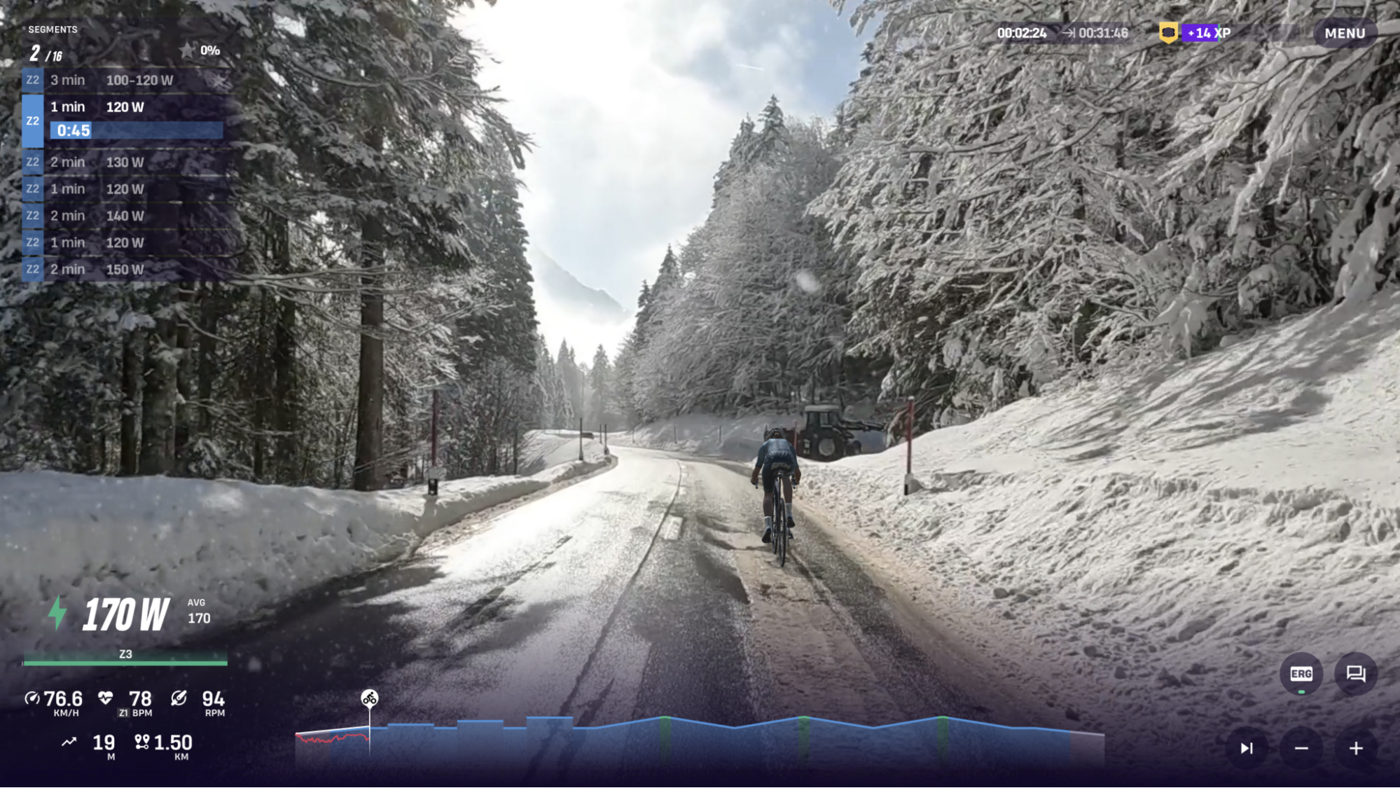 Endurance Waves Lite short aerobic cycling workout for runners on ROUVY
