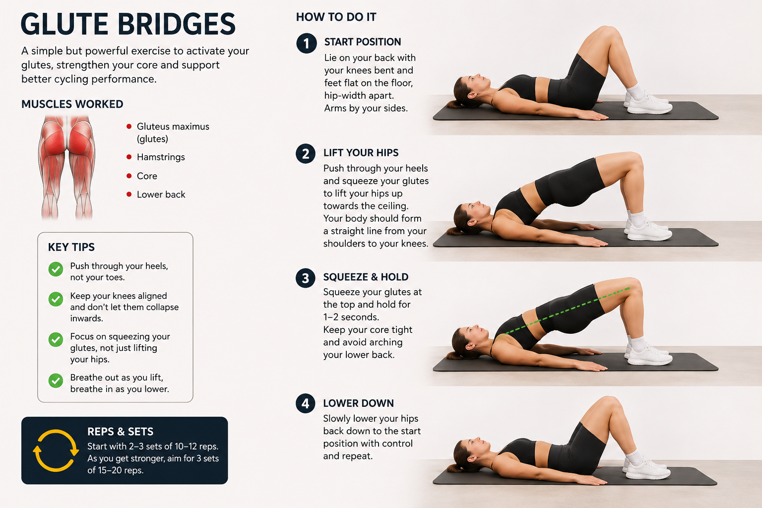 Best exercises for cycling warm-up: glute bridges