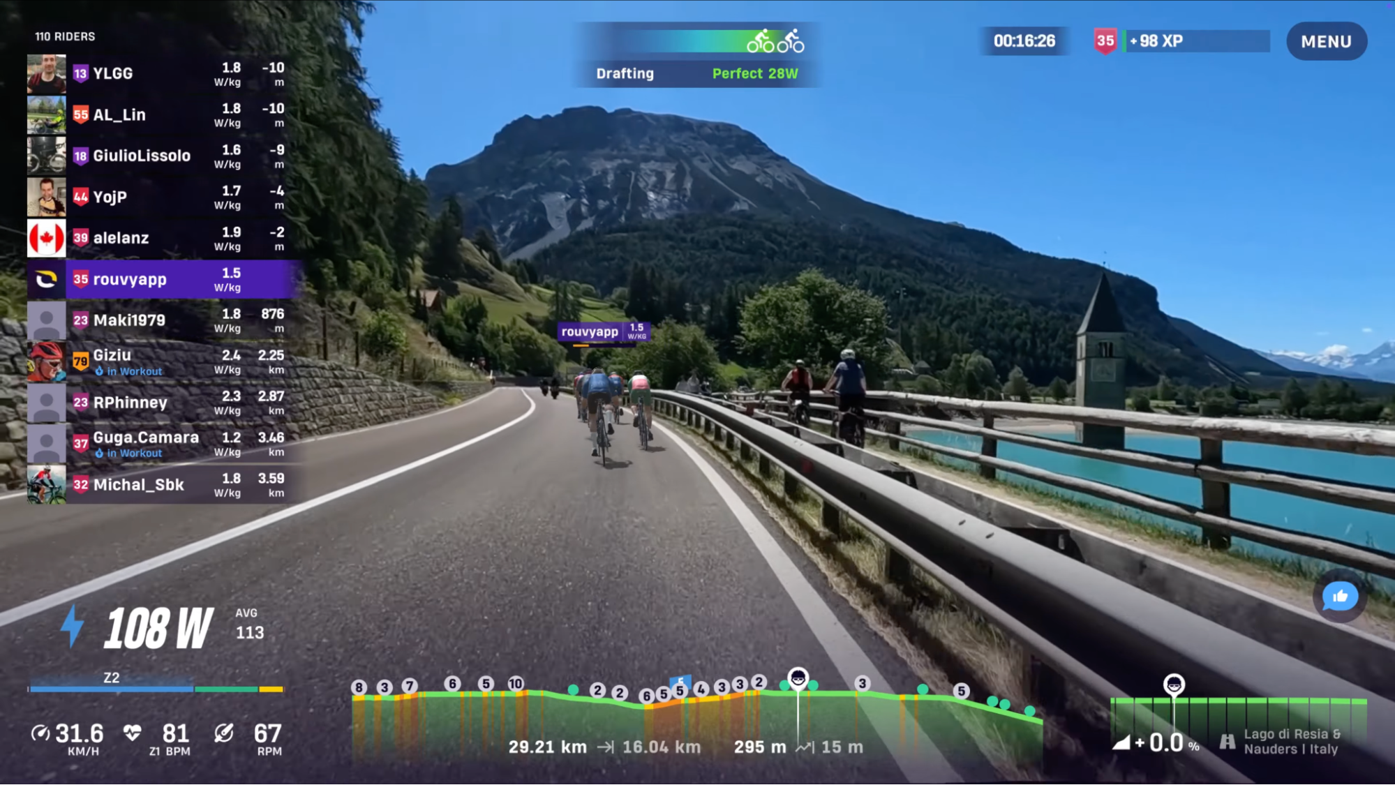 Lago di Resia and Nauders, route in Italy & Austria on ROUVY