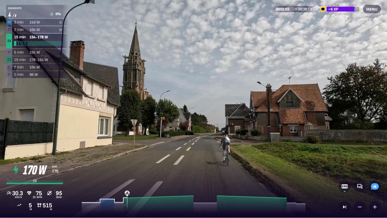 Tempo Cruisin indoor cycling workout profile in ROUVY for holding a brisk tempo pace