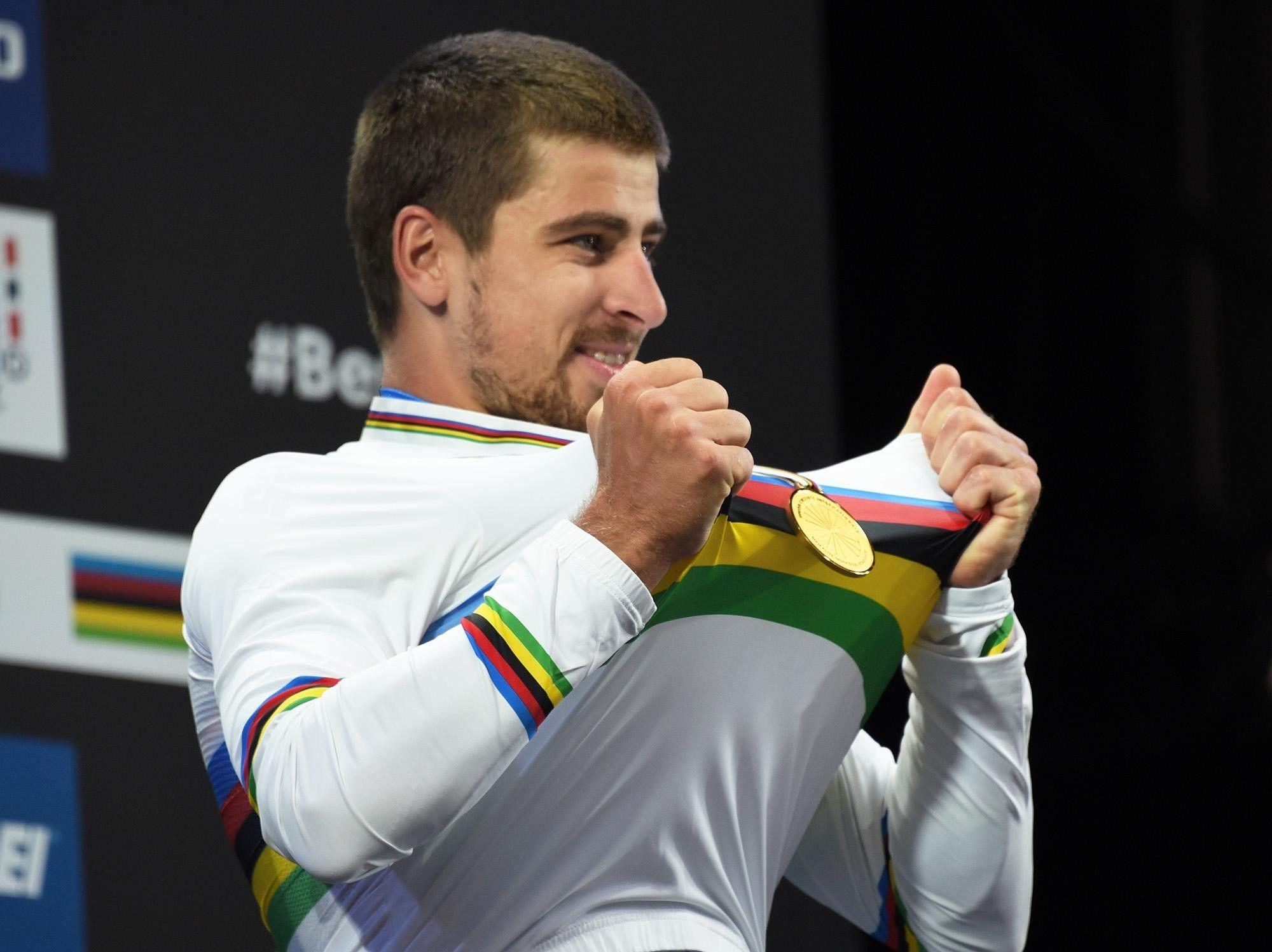 Peter Sagan winning gold at a UCI Road World Championships