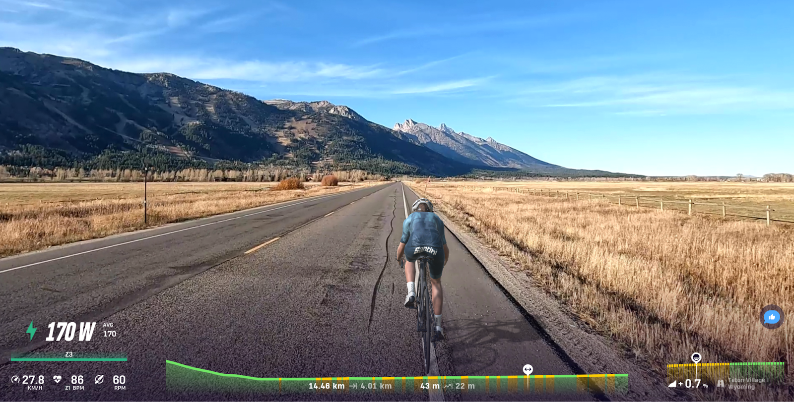 Cycling through Teton Village in Wyoming on ROUVY