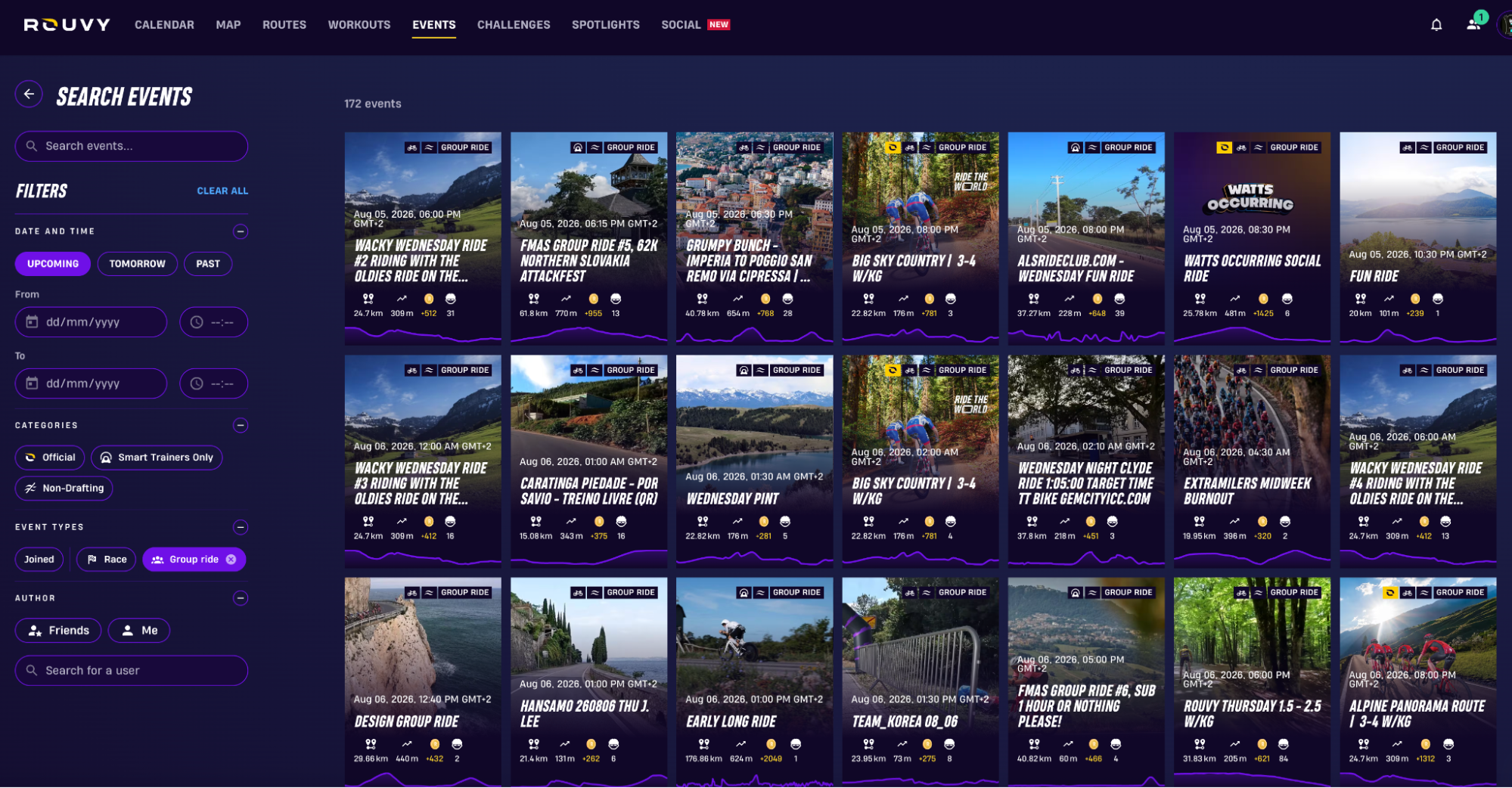 How to find group rides on ROUVY: Searching in Riders Portal