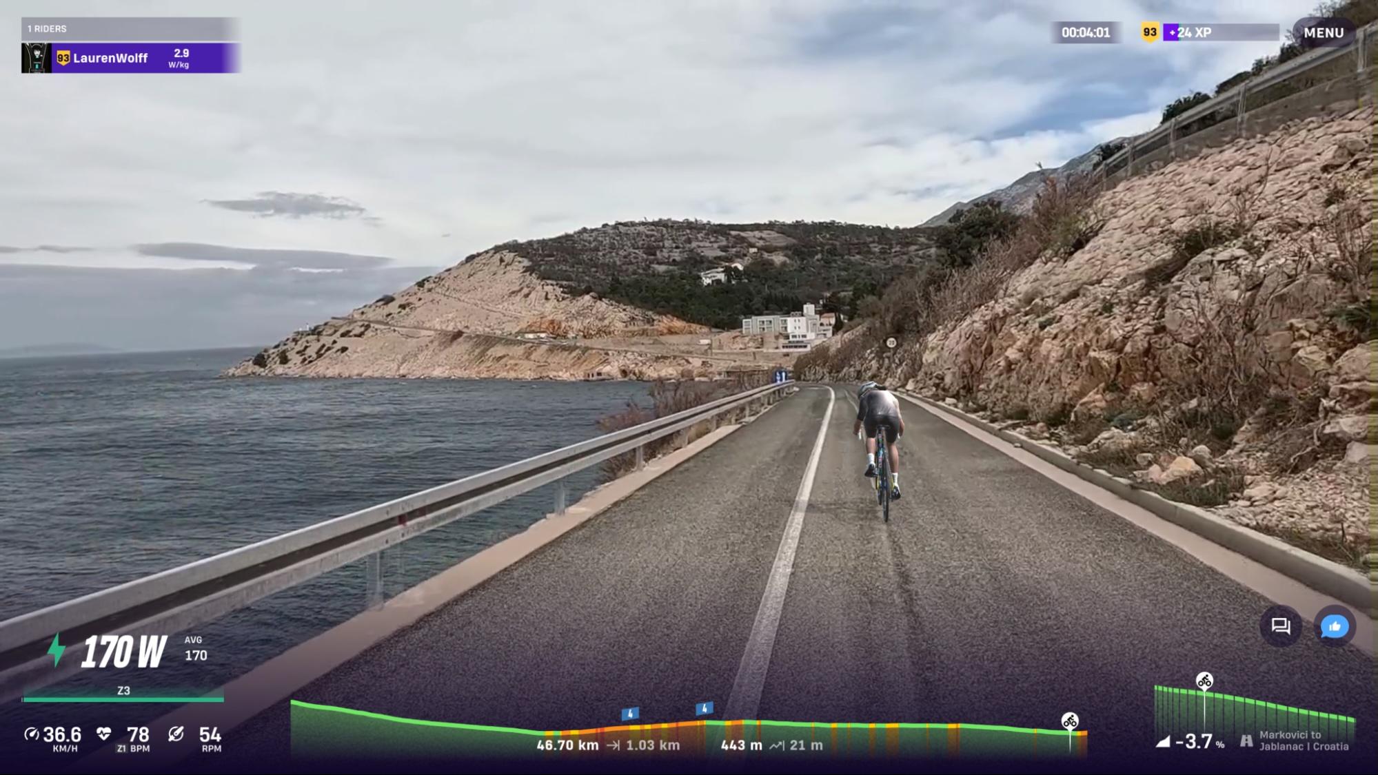 Markovići to Jablanac route on ROUVY along Croatia’s Adriatic coast
