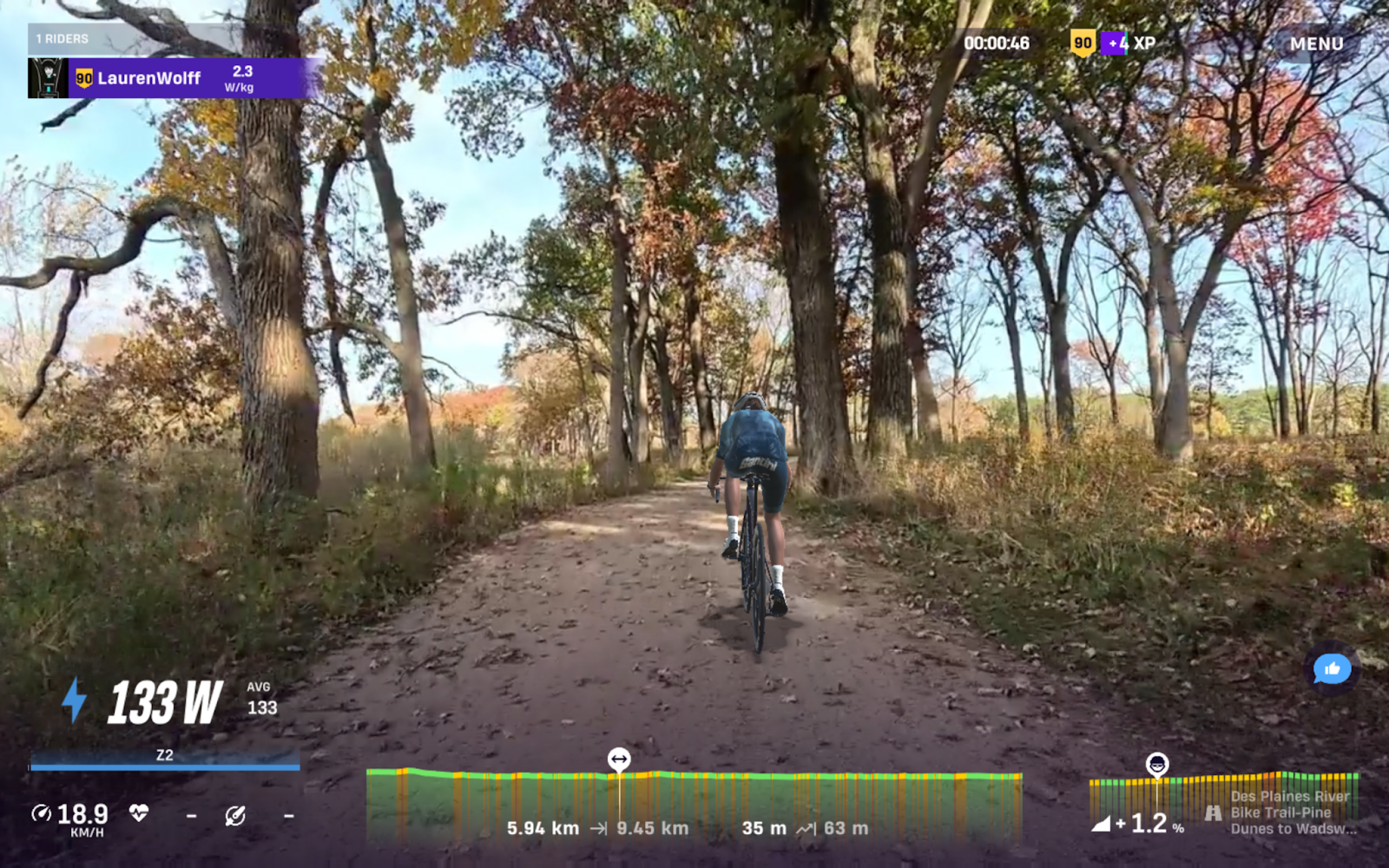  ROUVY avatar riding the Des Plaines River trail near Chicago.