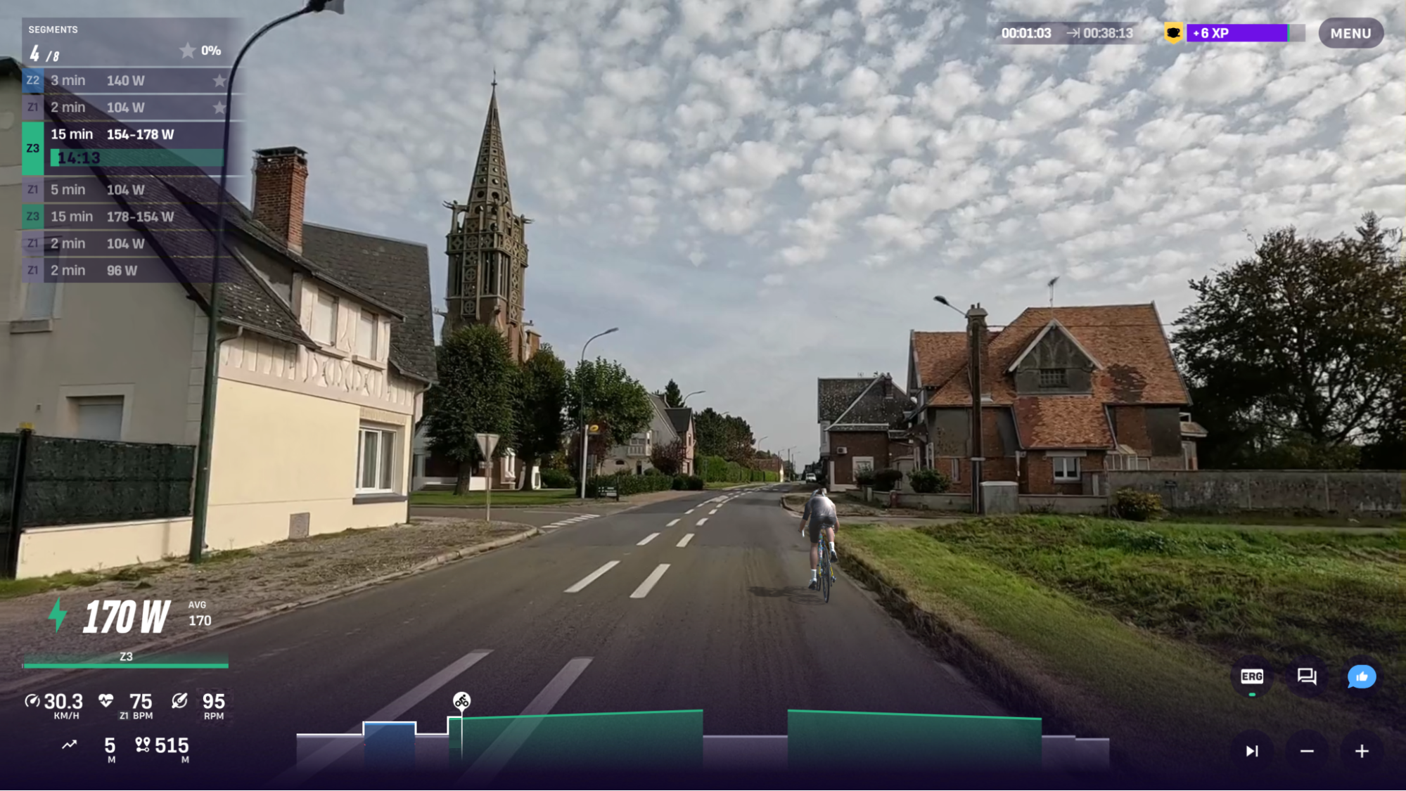 Power-based indoor cycling workout on ROUVY