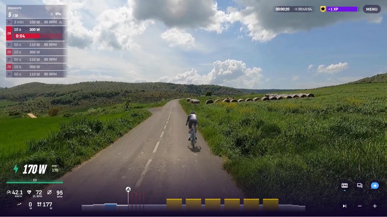 Six Thresholds Lite FTP workout profile in ROUVY with six four-minute threshold intervals