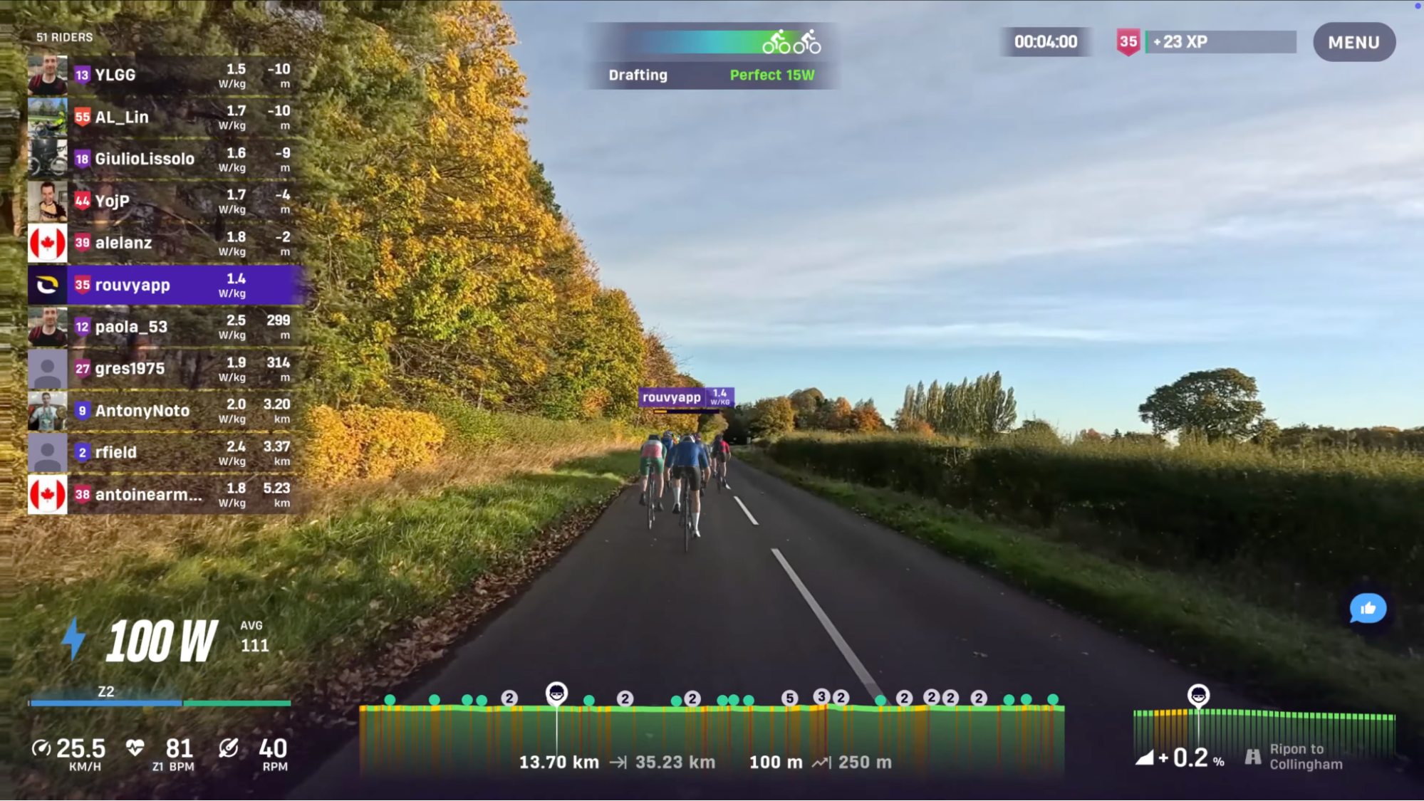 Ripon to Collingham, route in the UK on ROUVY
