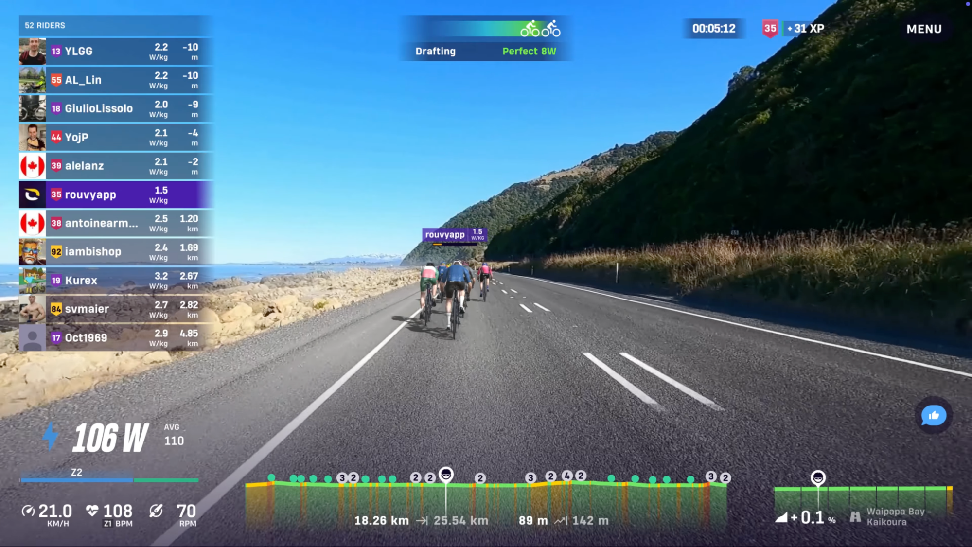 Waipapa Bay to Kaikoura, route in New Zealand on ROUVY