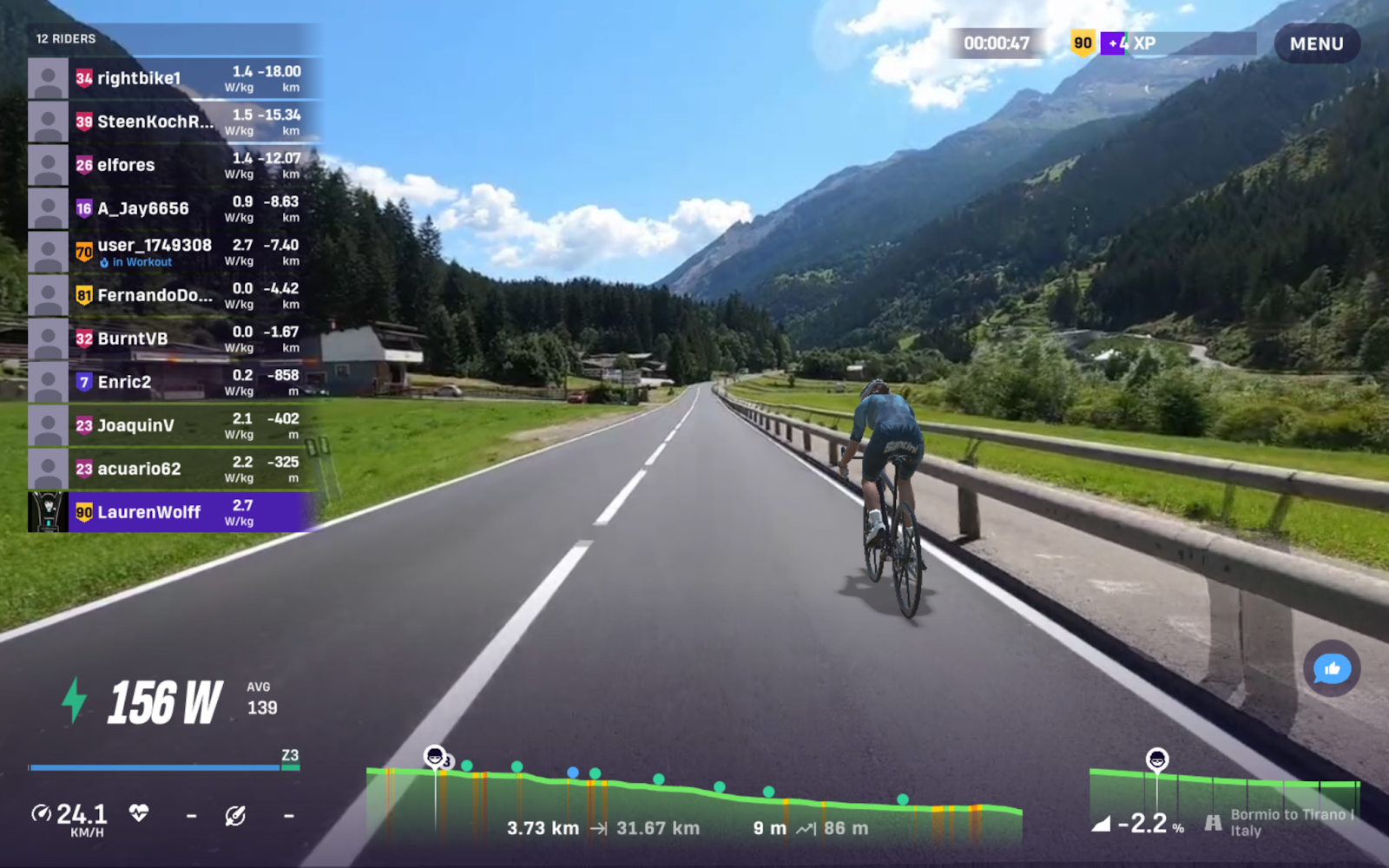 ROUVY ride through the Valtellina valley between Bormio and Tirano