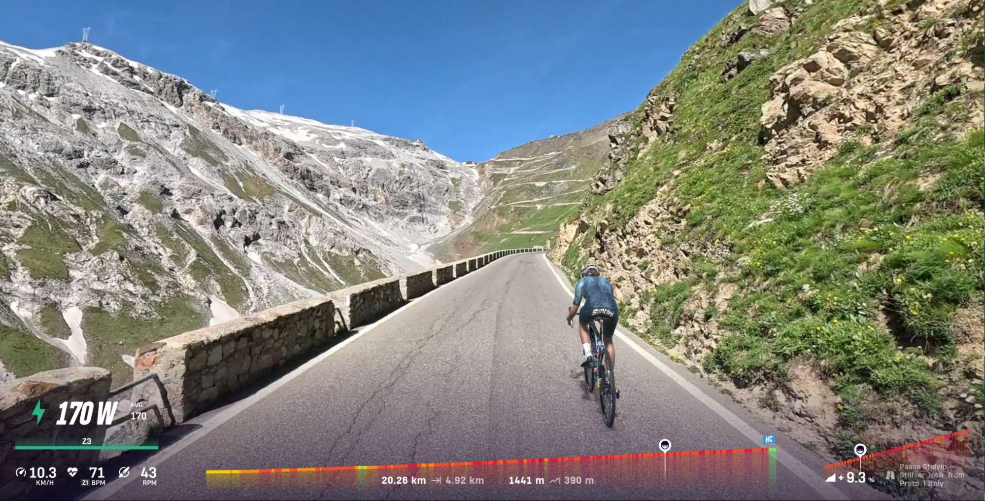 From Prato, you can ride the 48 switchbacks of the iconic Passo Stelvio on ROUVY.