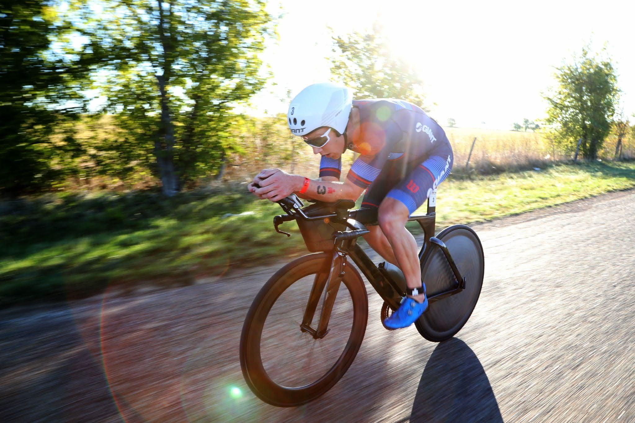 Triathlete wearing a sleeved tri suit
