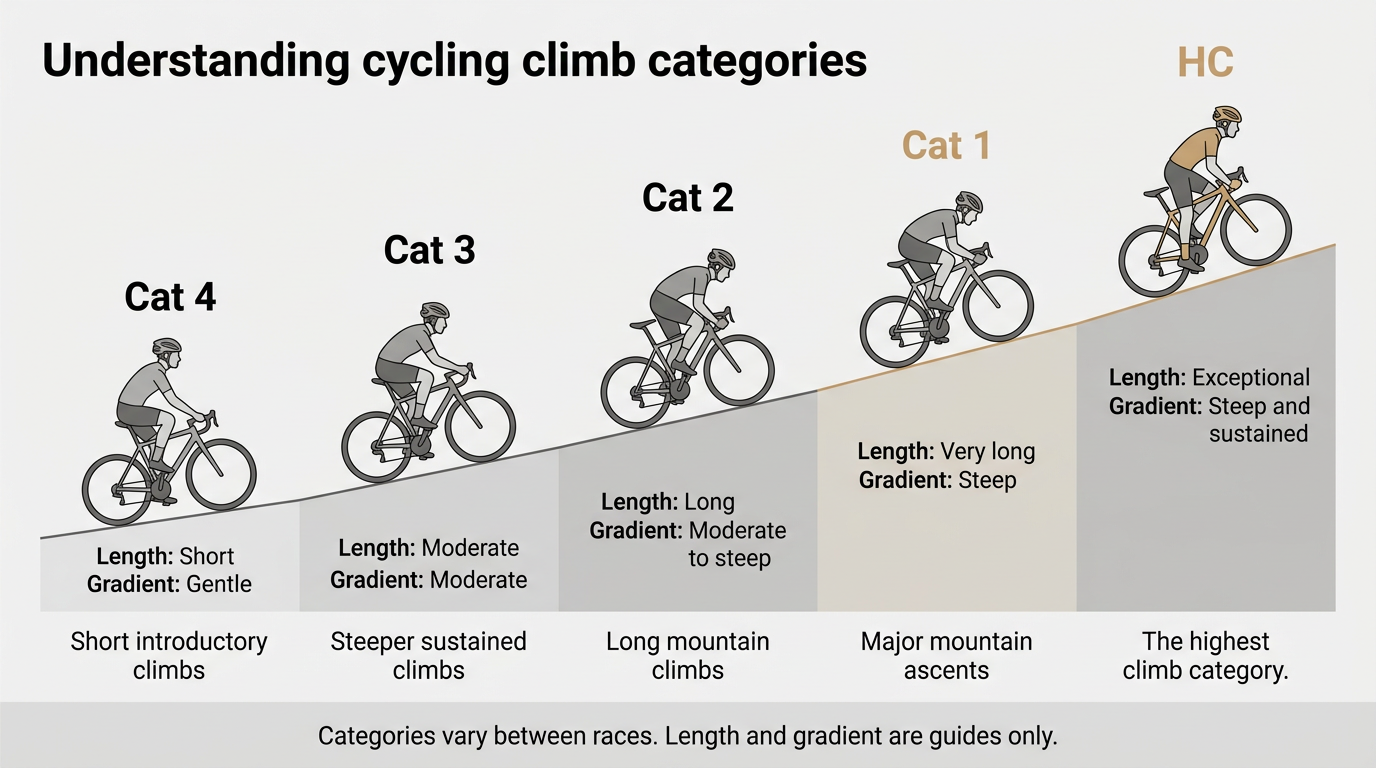 A guide to cycling climb categories by length, gradient and difficulty