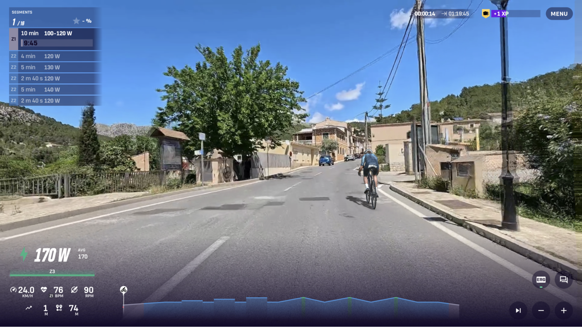 Endurance Waves steady cycling workout for runners on ROUVY