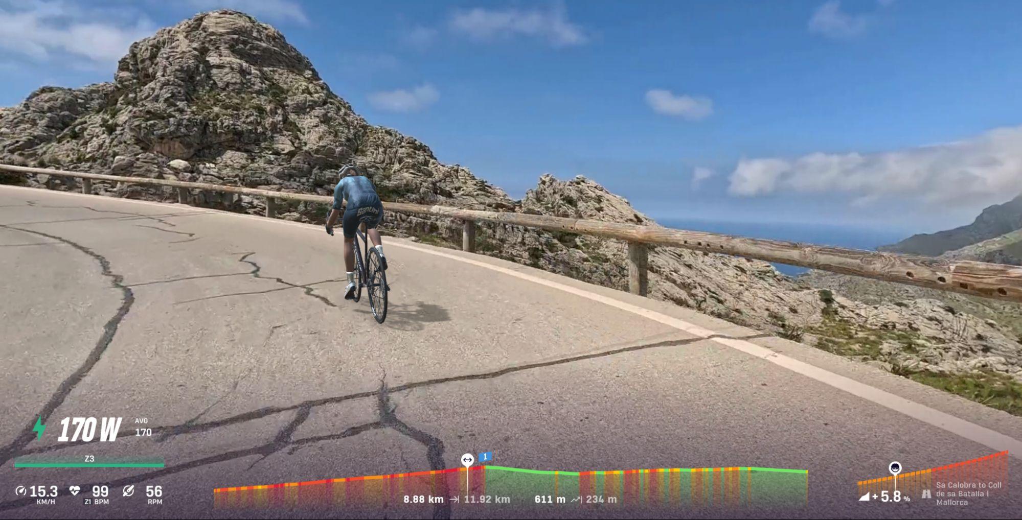 You can train and get a feel for the gradients on the Sa Calobra climb on ROUVY before your trip.