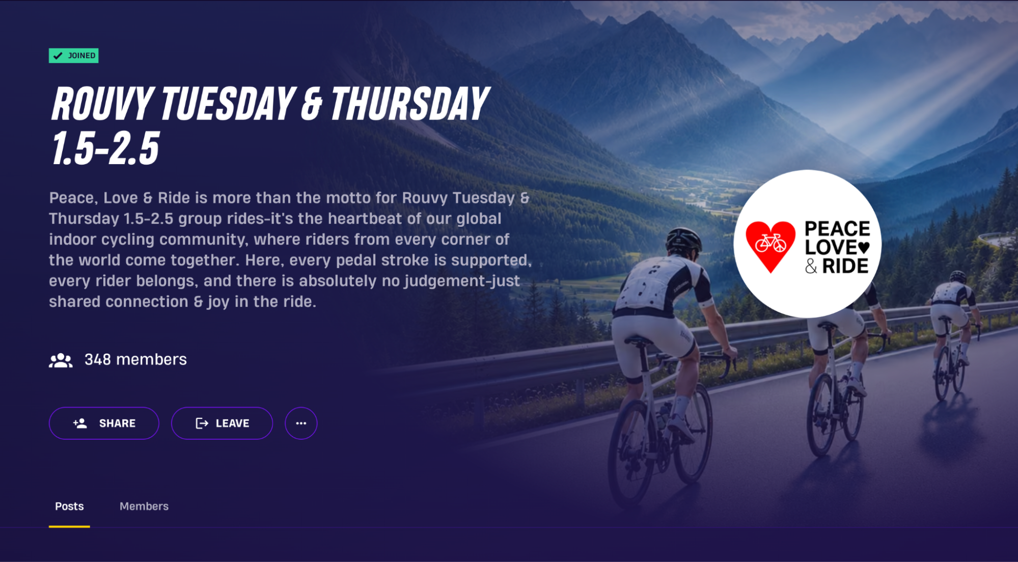ROUVY Tuesday and Thursday 1.5-2.5 Community, a long-running social group ride