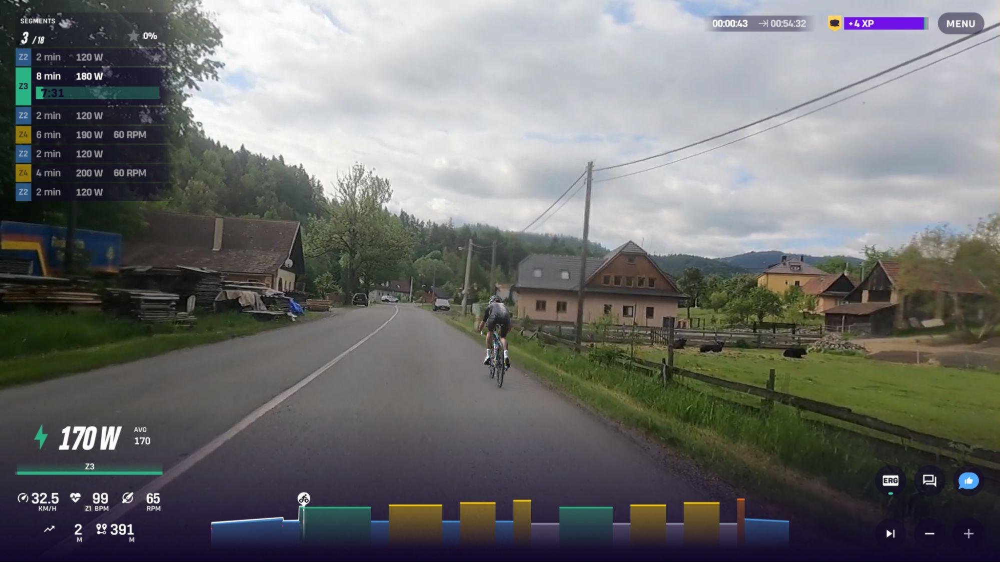 FTP-based indoor cycling workout on ROUVY