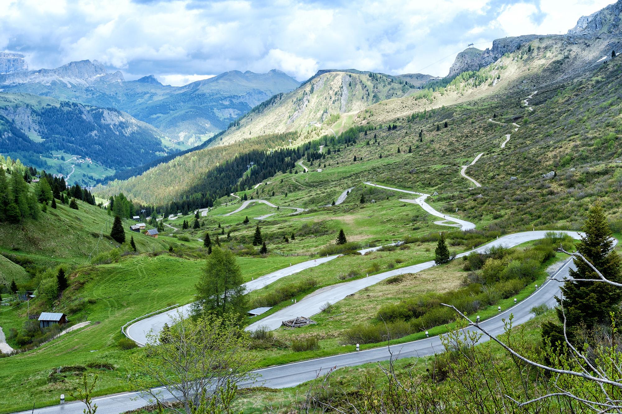 The Dolomites have steep climbs close together with very little flat recovery parts.