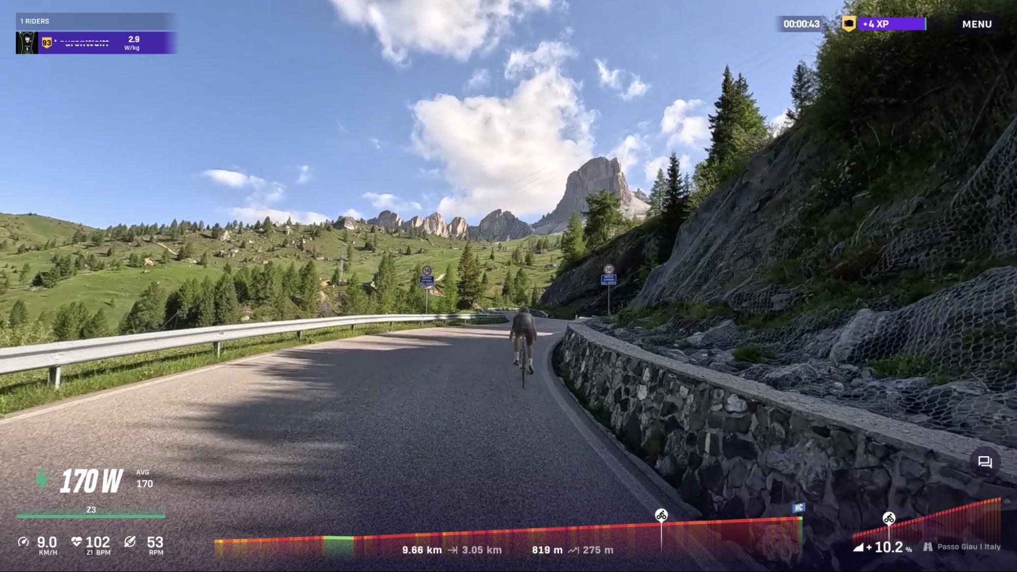 Dolomites climbing route on the ROUVY indoor cycling app